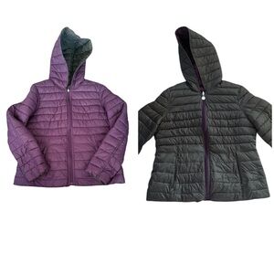 Nautica 2 in 1 purple black XL reversible puffer hooded‎ jacket winter cold